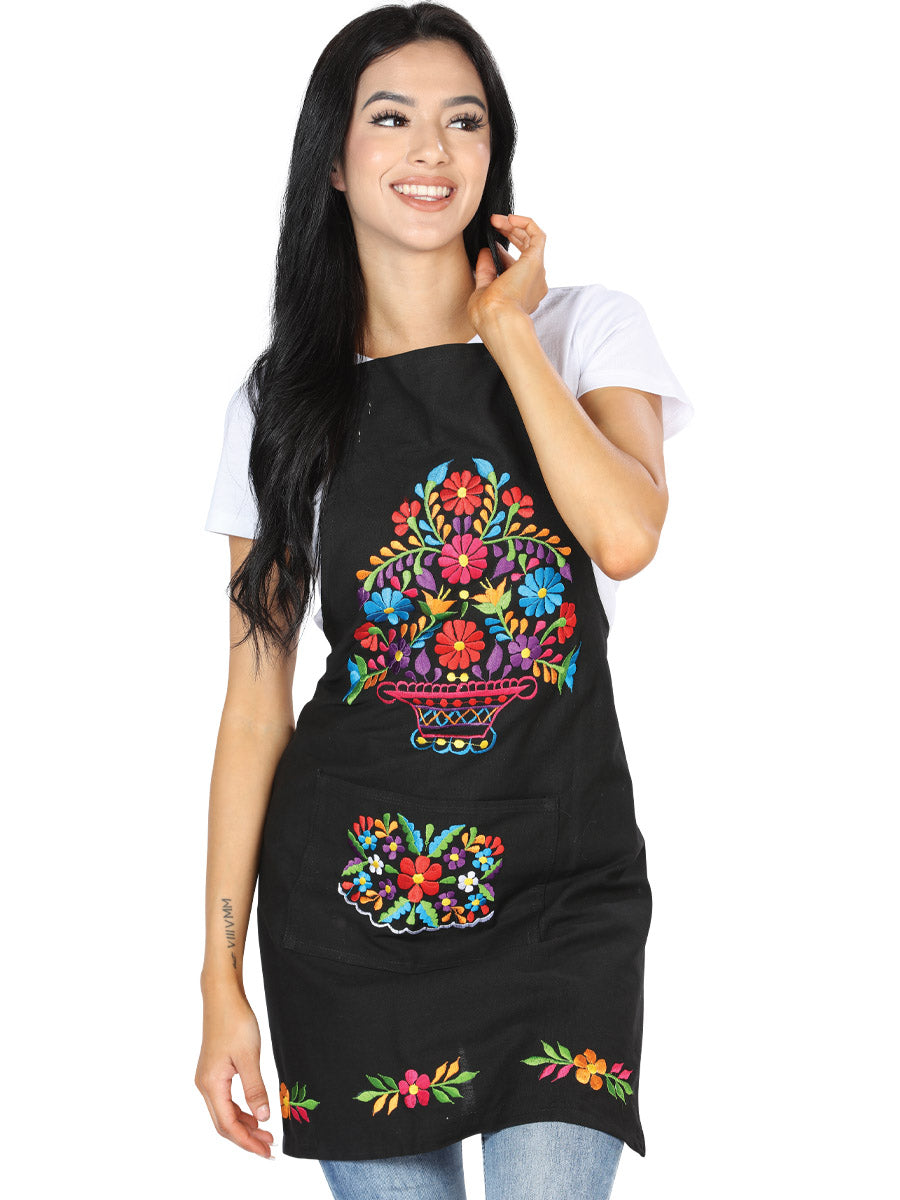 Mexican Artisanal Embroidered Apron 100% Cotton Black 603156 dos amigos western wear Mexican Artisanal Embroidered Apron 100% Cotton Black 603156 dos amigos western wear